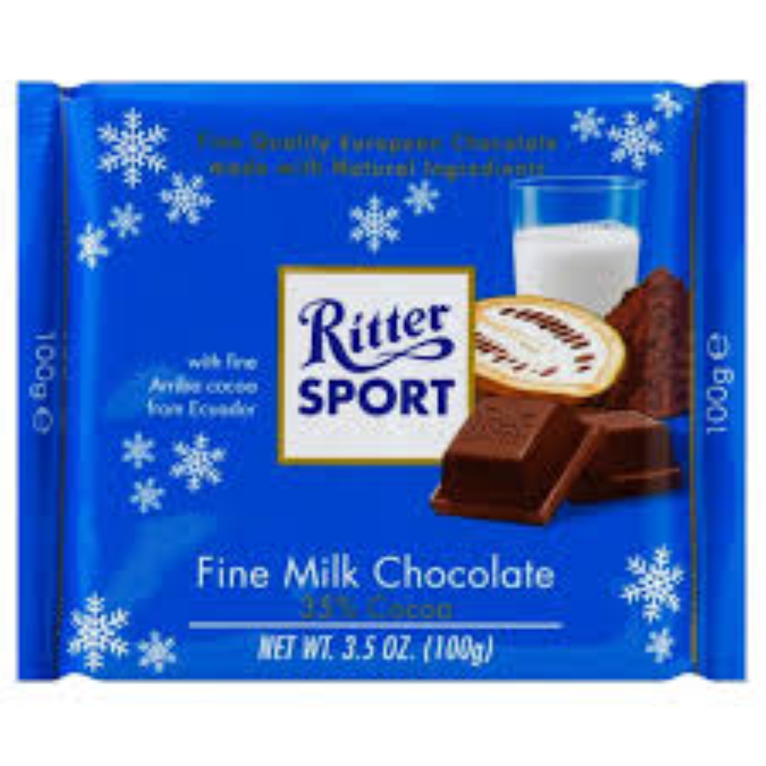 RITTER SPORT FINE MILK CHOC 35% COCOA 100G